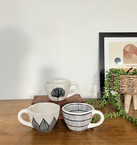 Set of 3 Monochrome Botanicals Cups