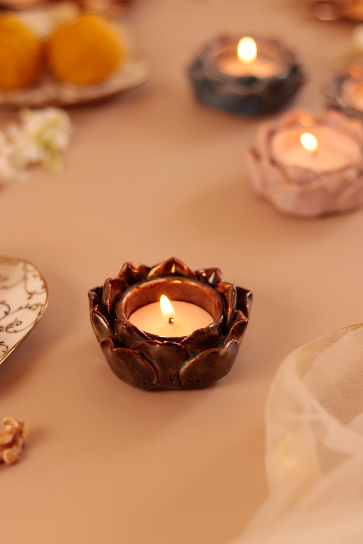 Studio Pottery Lotus Petal diya/Tea Light Holder (Set of 4)