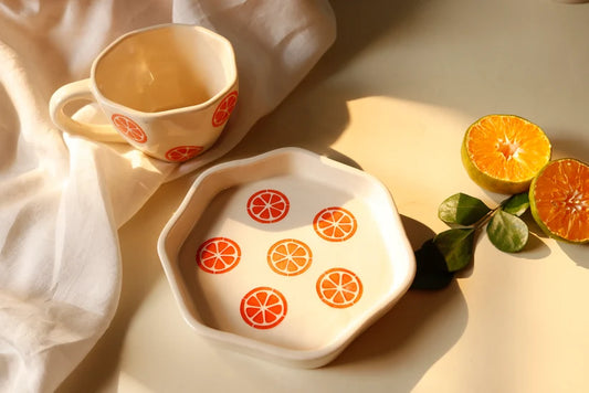 Handpainted Orange Brekfast Set