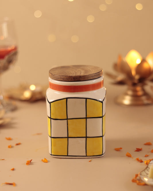 Yellow Checks Airtight Jar