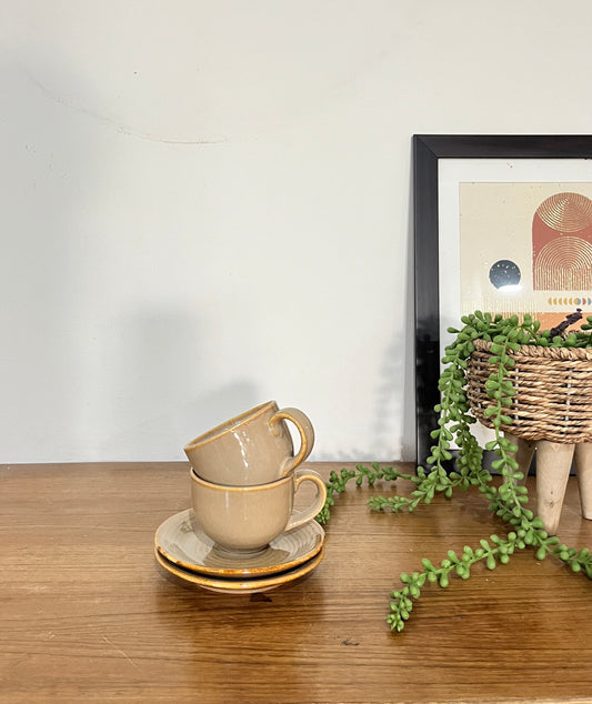 Set of 2 Classic Beige Cup & Saucer Set