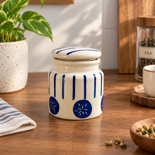 Blue Bloom Ceramic Jar (Little)