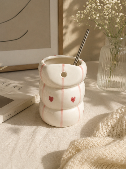 White Red Heart Sipper
