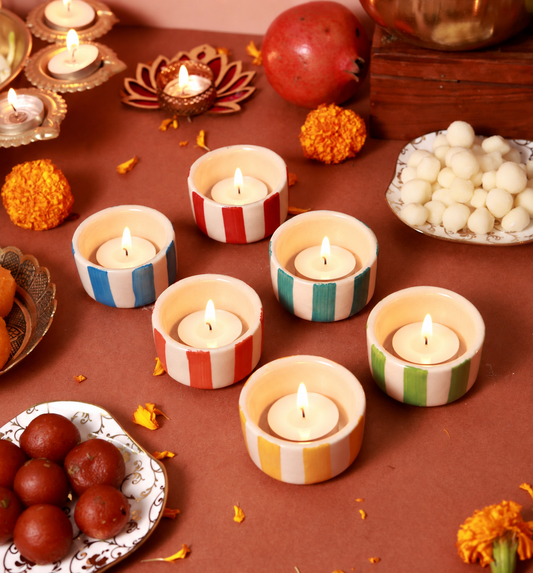 Colorful Stripes Tea Light Candle Holders (Set of 6)