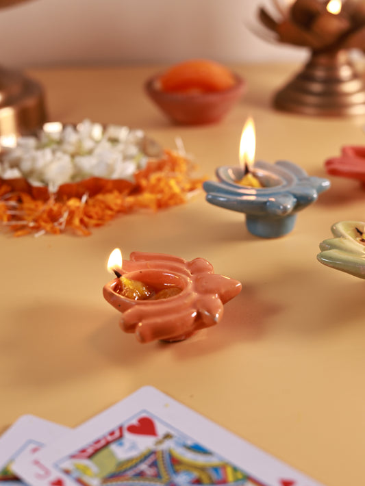 Ceramic Lotus Diya Set of 6