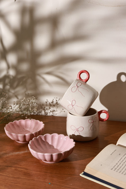 Pink Bow Cup & Flower Dessert Bowl Combo