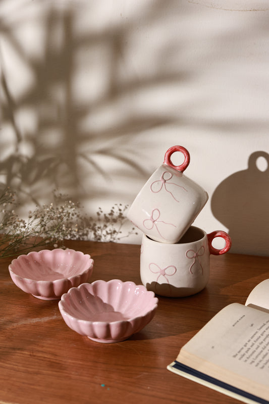 Pink Bow Cup & Flower Dessert Bowl Combo