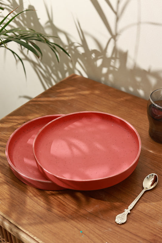 Round Coupe Shaped Platter Red