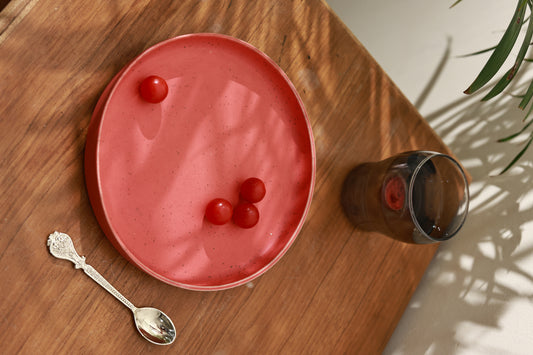 Round Coupe Shaped Platter Red