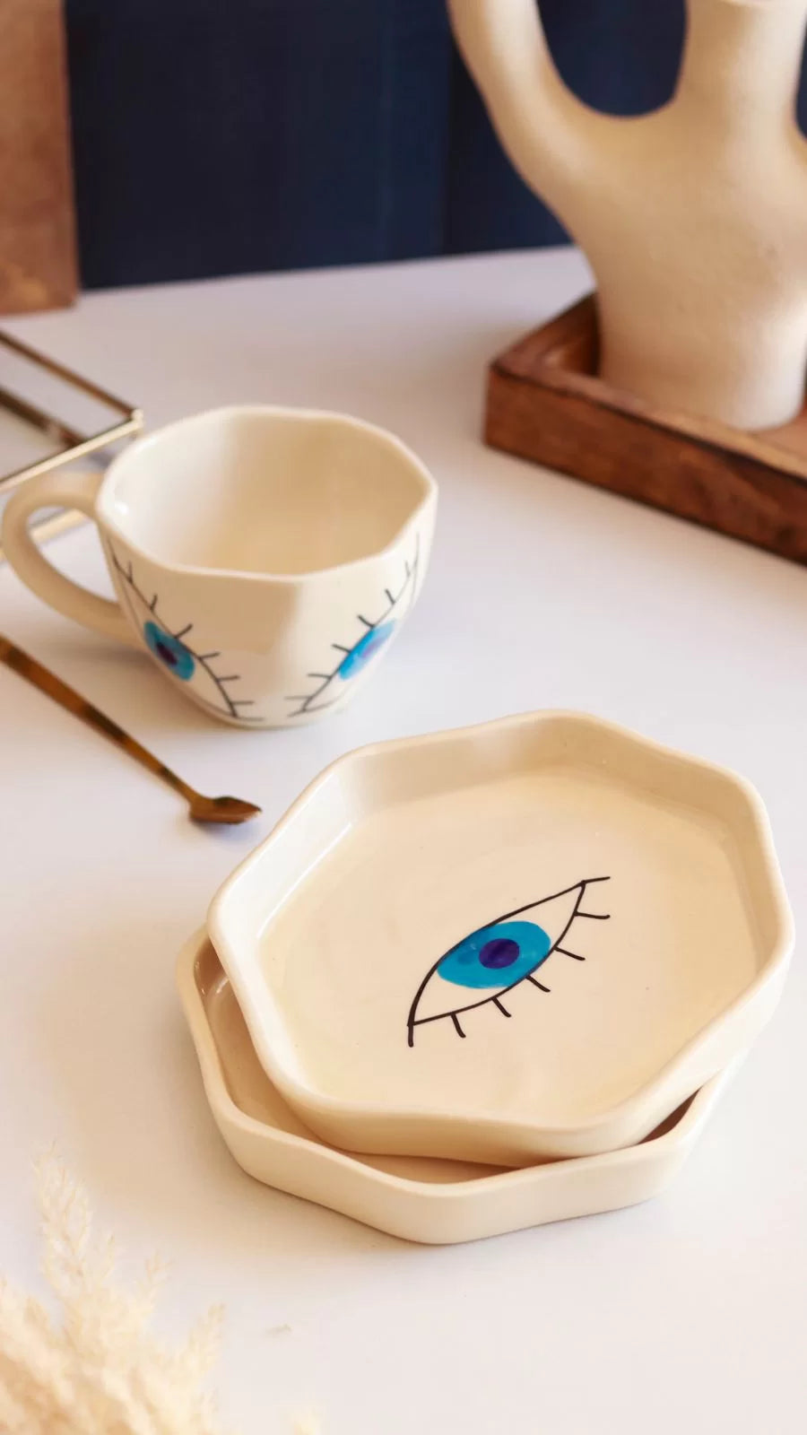 Buy CRAFTRIBAL Ceramic Hand Painted Evil Eye Trinket Tray