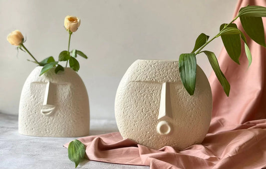 Ceramic Textured Face Vase Combo