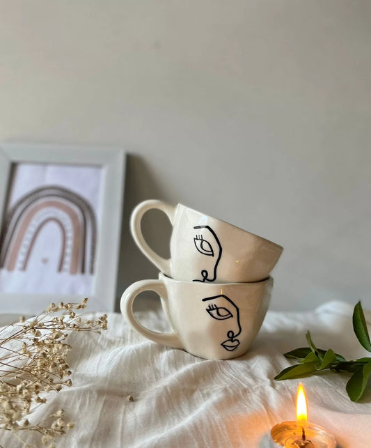 Hand Painted Bohemian Cups- Face Line Art