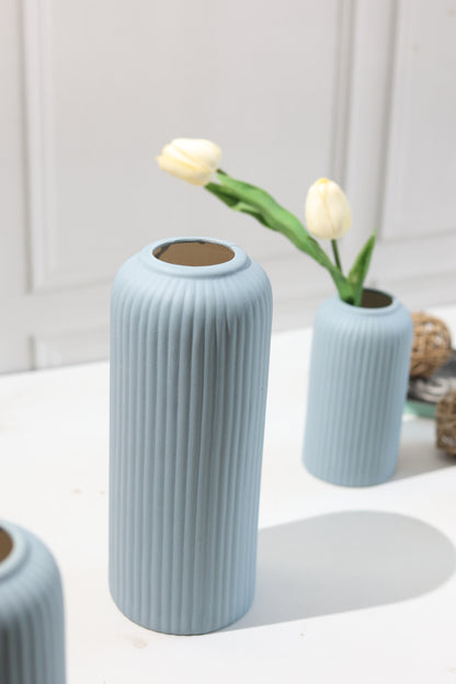 Ribbed Vase- Grey (Combo of 3)