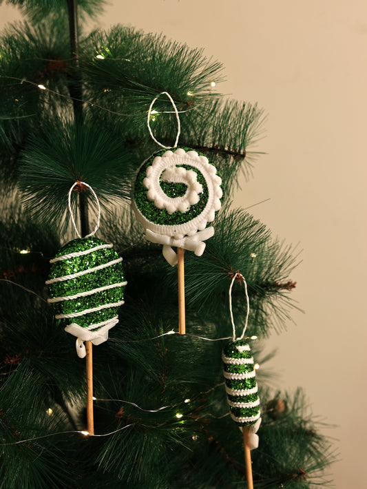 Green glitter popsicle ornament (Pack of 3)