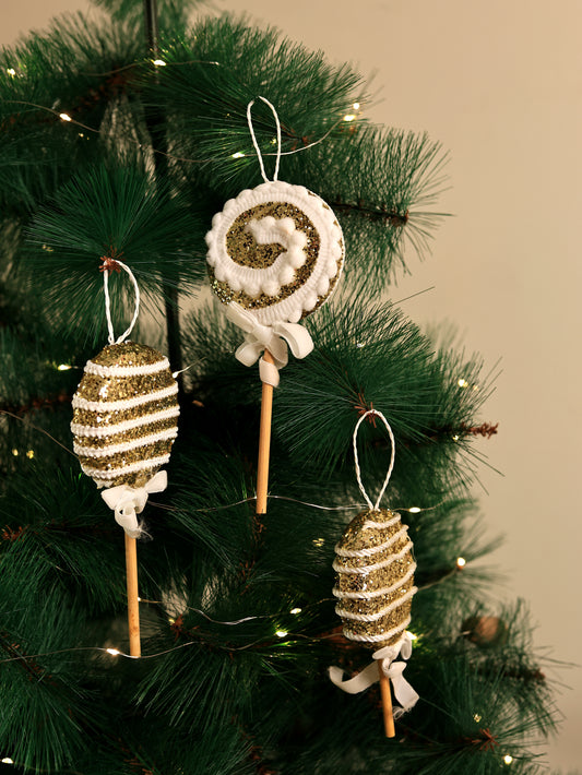 Golden glitter popsicle ornament (Pack of 3)