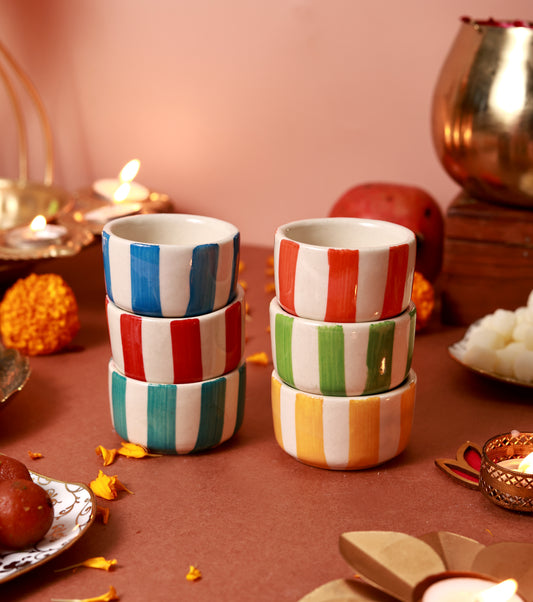 Colorful Stripes Tea Light Candle Holders (Set of 6)