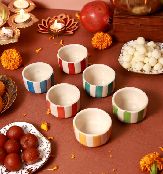 Colorful Stripes Tea Light Candle Holders (Set of 6)