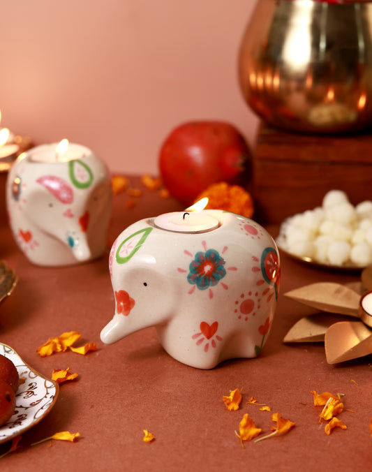 Handpainted Elephant T-Light Candle Holder