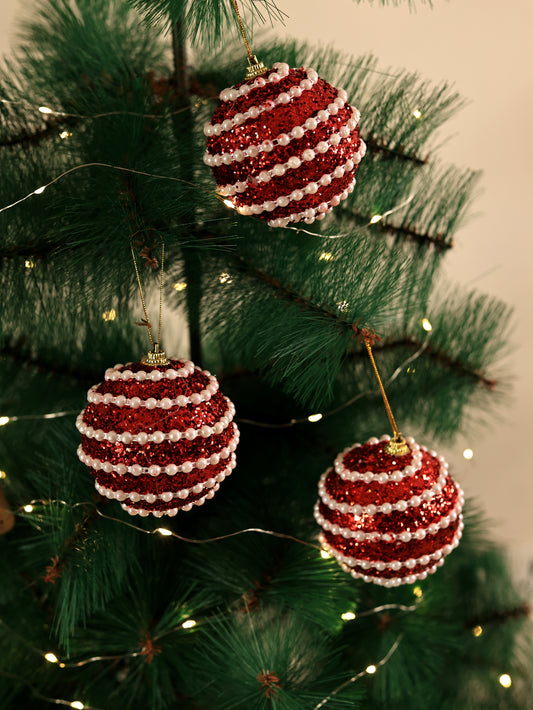 Red Glittered Line Ornament (Pack of 3)