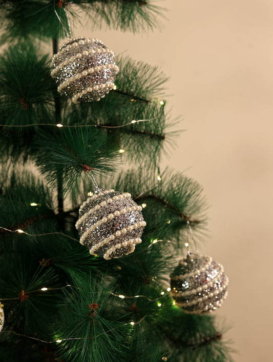 Silver Glittered Line Ornament (Pack of 3)
