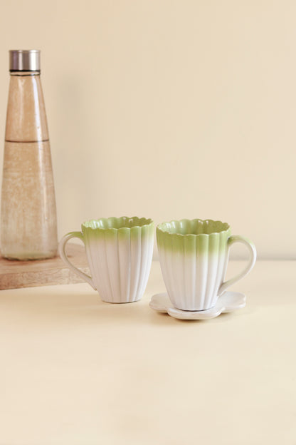 Green-White Plate and Mug Combo