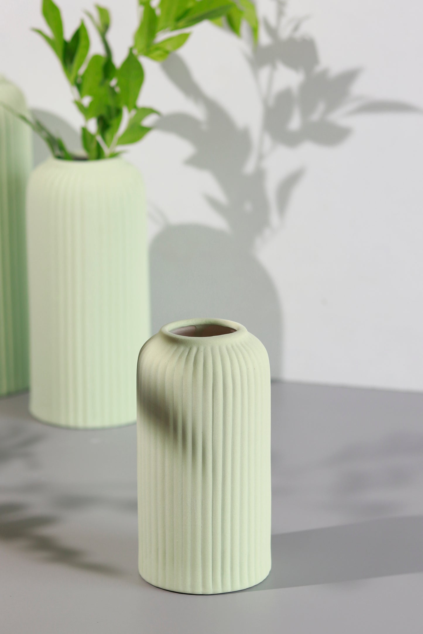 Ribbed Vase- Light Green