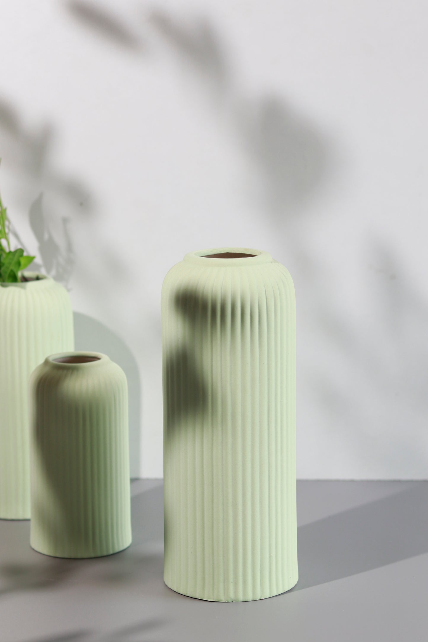 Ribbed Vase- Light Green