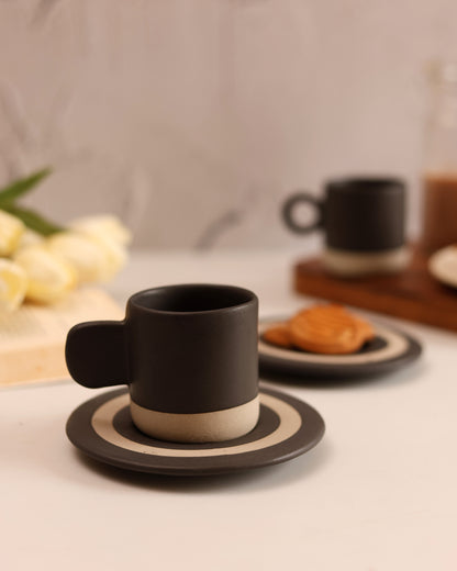 Classic Black Espresso Cup and Saucer Set