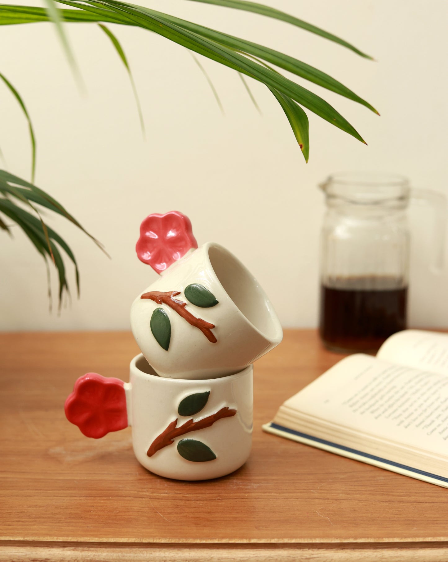 Red Flower Handle Mug