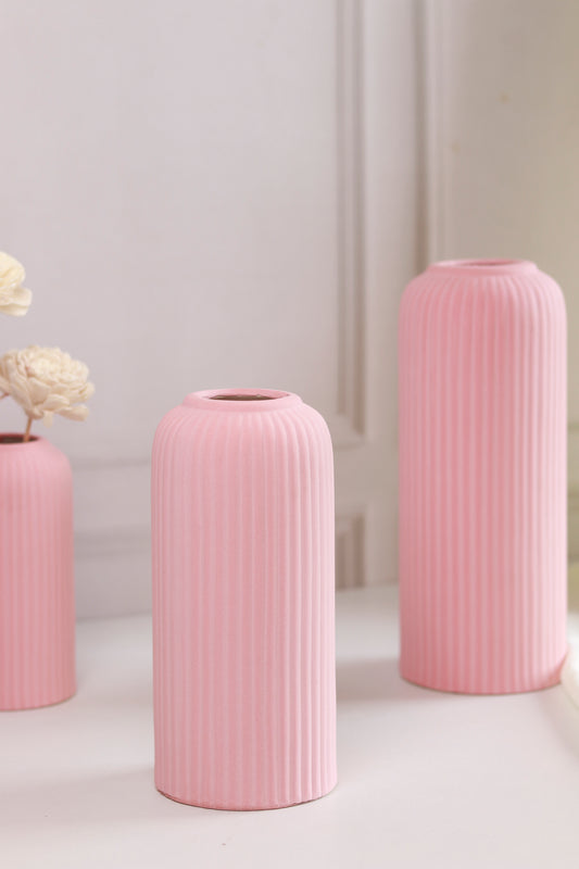 Ribbed Vase- Pink (Medium)
