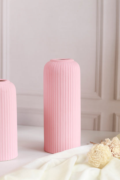 Ribbed Vase- Pink