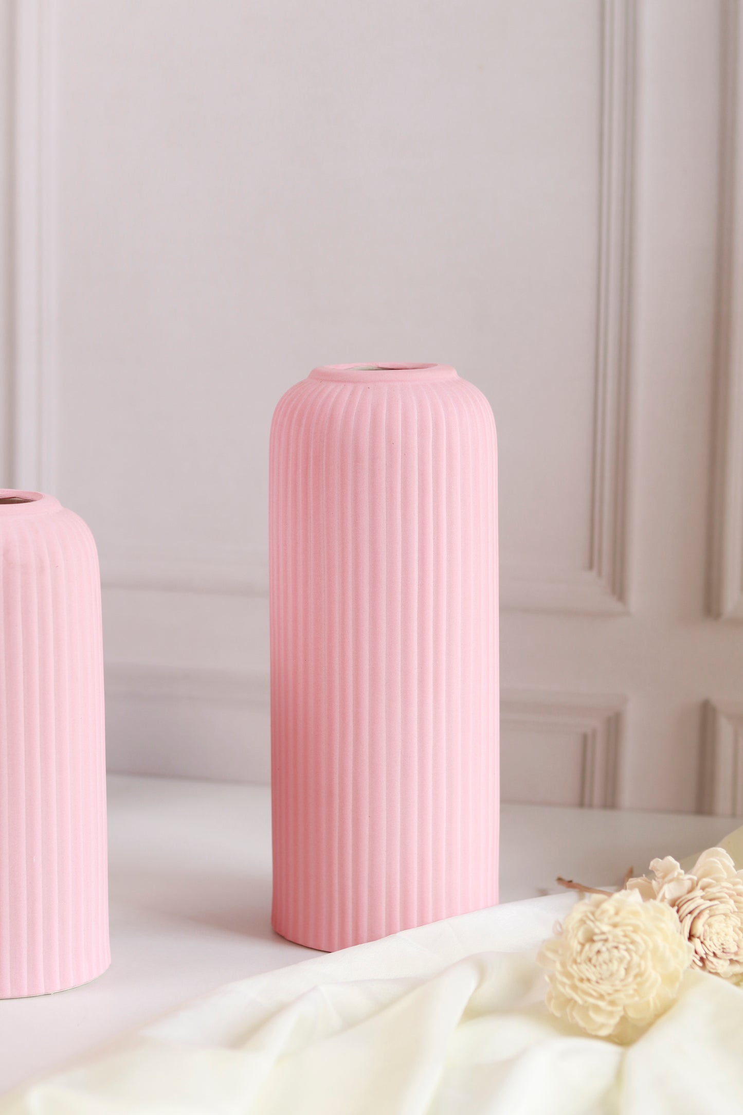 Ribbed Vase- Pink (Combo of 3)