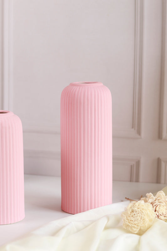 Ribbed Vase- Pink (Large)