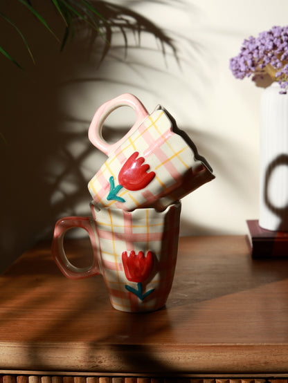 Pink Checkered Bloom Mug