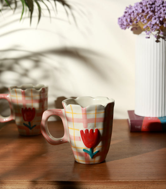 Pink Checkered Bloom Mug