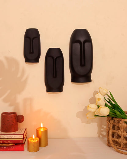 Black Abstract Face Wall Mask (Set of 3)