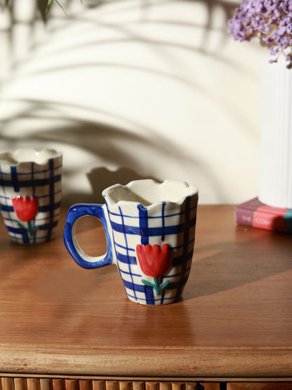 Blue Checkered Bloom Mug