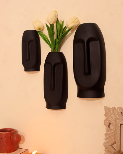 Black Abstract Face Wall Mask (Set of 3)