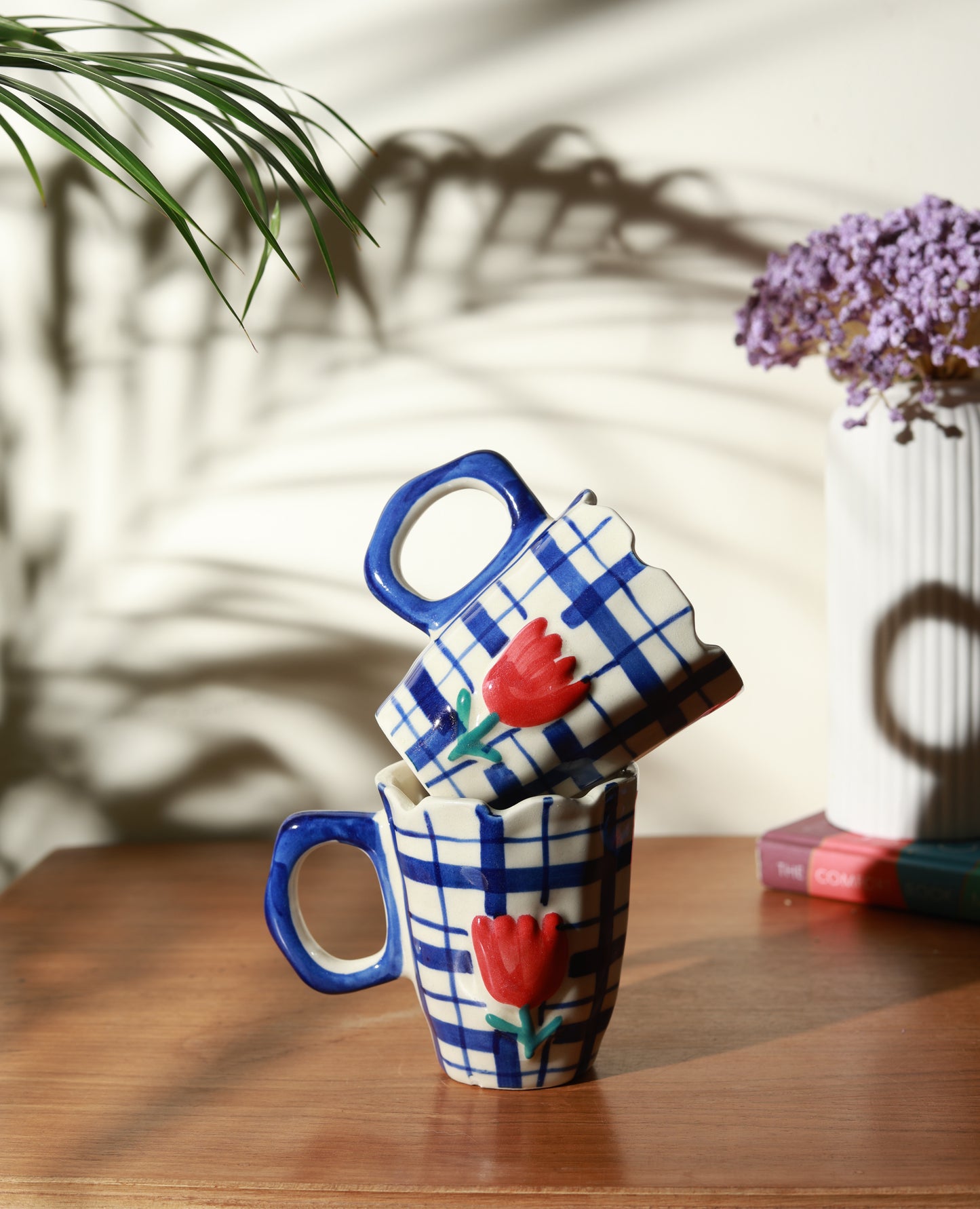 Blue Checkered Bloom Mug