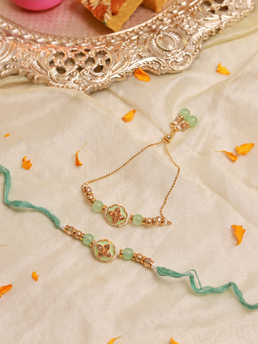 Rakhi Set for Bhaiya and Bhabhi (Green)
