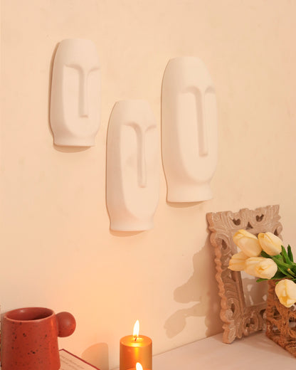 White Abstract Face Wall Mask (Set of 3)