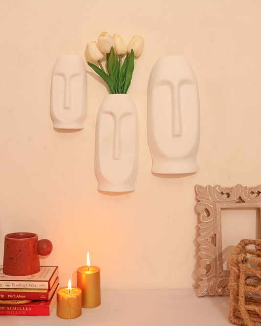 White Abstract Face Wall Mask (Set of 3)