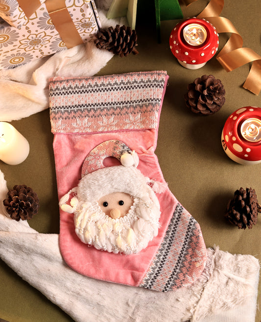 Blush Pink Santa Christmas Sock