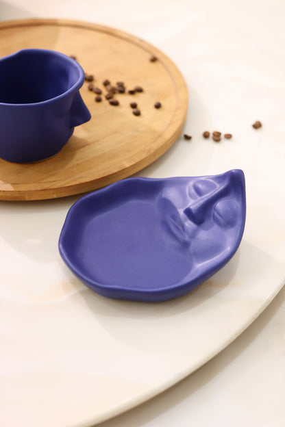 Abstract Face Cup and Saucer- Blue