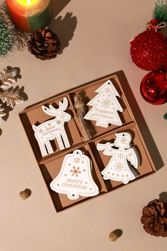 Wooden Christmas Ornaments (Pack of 16)- White