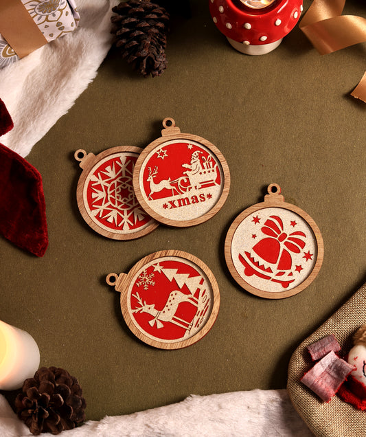Wooden Engraved Reound Christmas Ornaments (Pack of 8) (Copy)