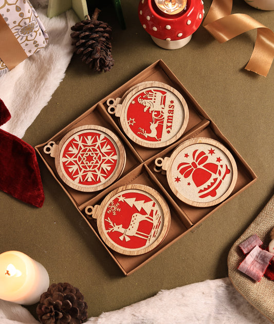 Wooden Engraved Reound Christmas Ornaments (Pack of 8) (Copy)