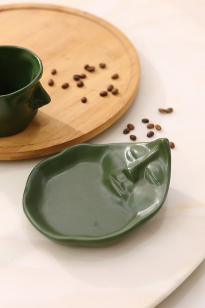 Abstract Face Cup and Saucer- Green