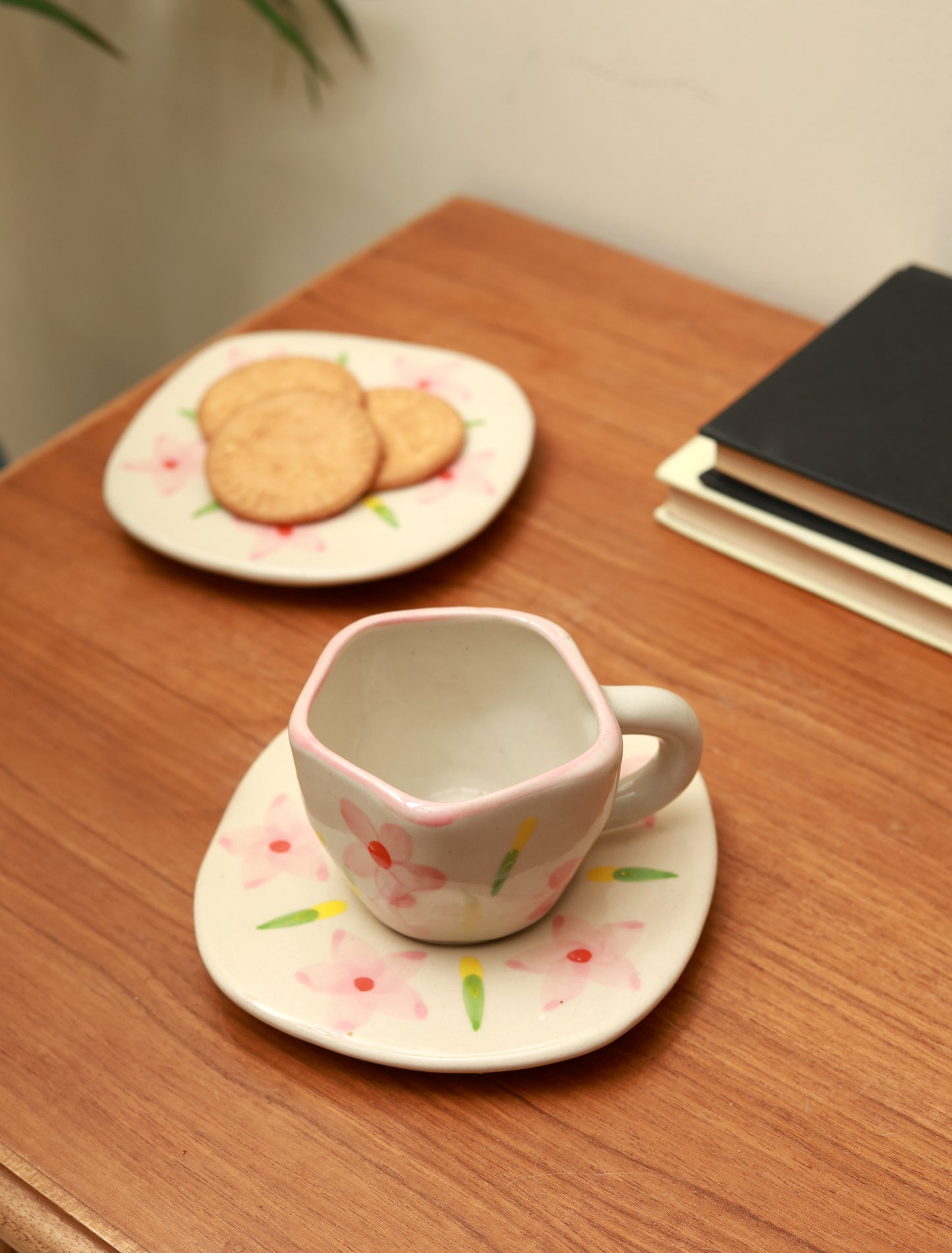 White Pink Flower Cup & Saucer Set