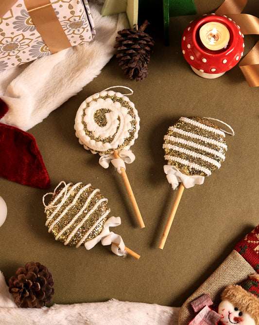Golden glitter popsicle ornament (Pack of 3)